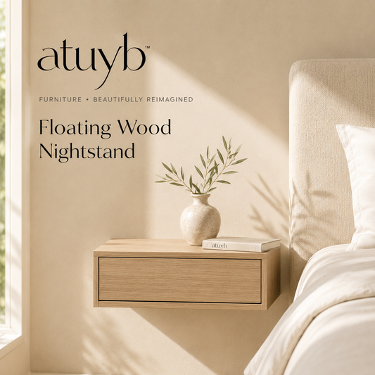 atuyb Floating Wood Nightstand with drawer mounted beside a bed