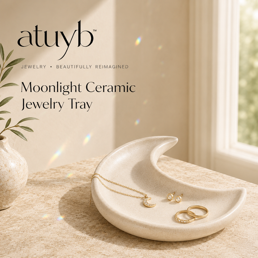 atuyb Moonlight Ceramic Jewelry Tray with rings necklace and earrings
